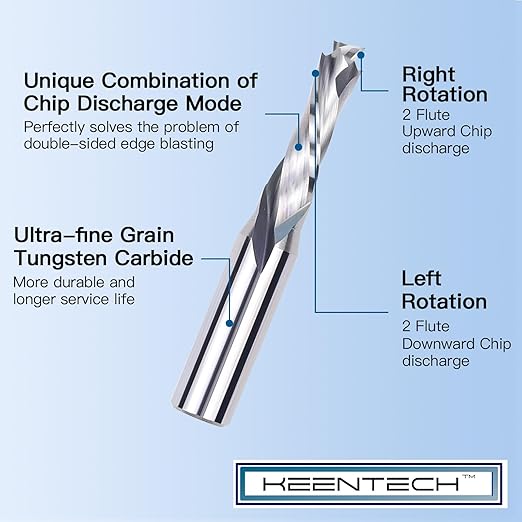 KEENTECH 1/2" Shank 3 Flute Flat Tip Compression Sprial Router Bit for CNC Router Machine, 1/2" Cutting Diameter, 1-3/8" Cutting Depth, for Wood Cutting, Custom Furniture, Slot Mortise, Engraving