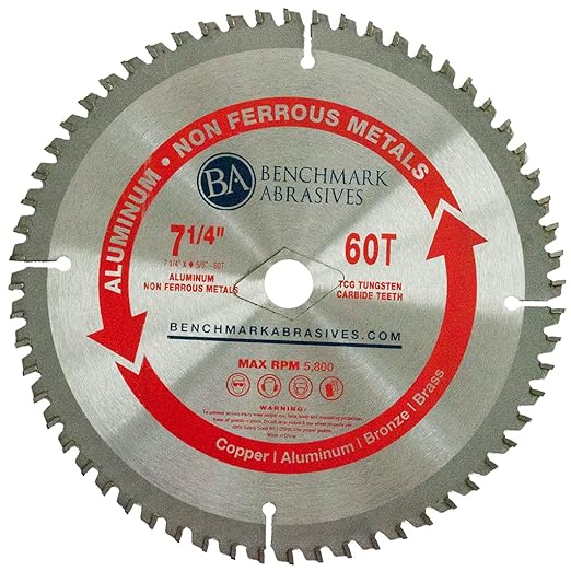 Benchmark Abrasives TCT 7 1/4 Inch Circular Saw Blade, Tungsten Carbide Tipped Non Ferrous Metal Cutting Saw Blades for Cutting Plastic, Fiberglass, PVC, Aluminum Cutting Blade - ‎(7-1/4" 60 Teeth)