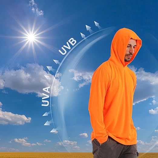 Breathable Work Long Sleeve Sun Shirt Hoodie, Sun Protection Shirts Quick Dry Hooded, Mens Construction Shirts with Hood Lightweight Orange 3XL