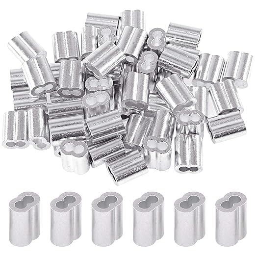 Glarks 200Pcs 3/32''(2.5mm) Aluminum Crimping Loop Sleeve Wire Rope Sleeves Double Barrel Ferrule for Wire Rope and Cable Line End (3/32''-200Pcs)