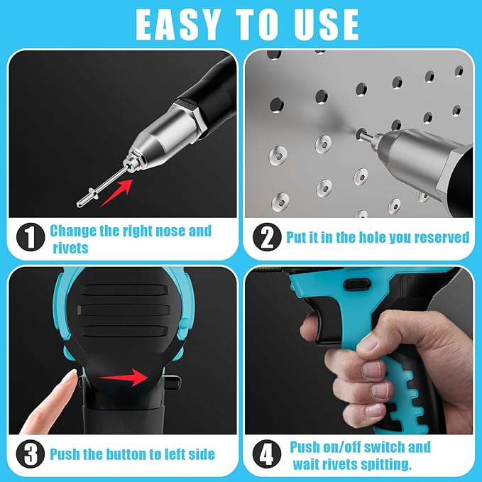 Rivet Gun Compatible with Makita 18V Battery,Cordless Riveters Tool,Brushless Rivet with 3 Size(1/8", 5/32", 3/16") Aluminum Rivets & LED Light for Construction,Metalworking