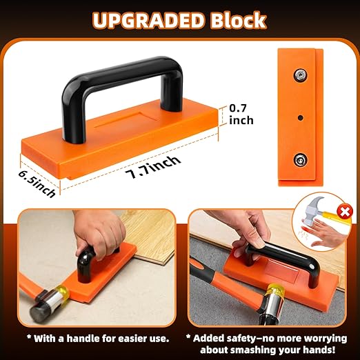 Laminate Wood Flooring Installation Kit, 6 in 1 Vinyl Flooring Tools with Double-Faced Mallet, Tapping Block with Handle, 2 in 1 Flooring Spacers, Heavy Duty Pull Bar, 40 Spacers, Tape Measure
