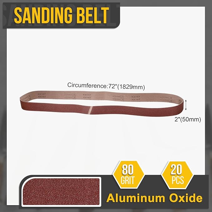 2 x 72 Inch Sanding Belt, 10 Pcs 80 Grit Knife Sharpener Belts Work Sharpening for Belt Sander Knife Carving Tool Metal Working