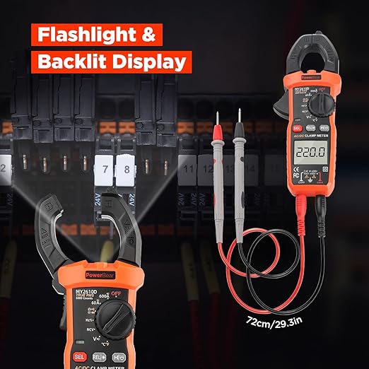 PowerBear Digital Clamp Meter Multimeter 6000 Counts for AC/DC Current & Voltage, Auto-ranging Amp Tester, Measures Resistance, Capacitance, Continuity, TRMS, Temperature, NCV Detection