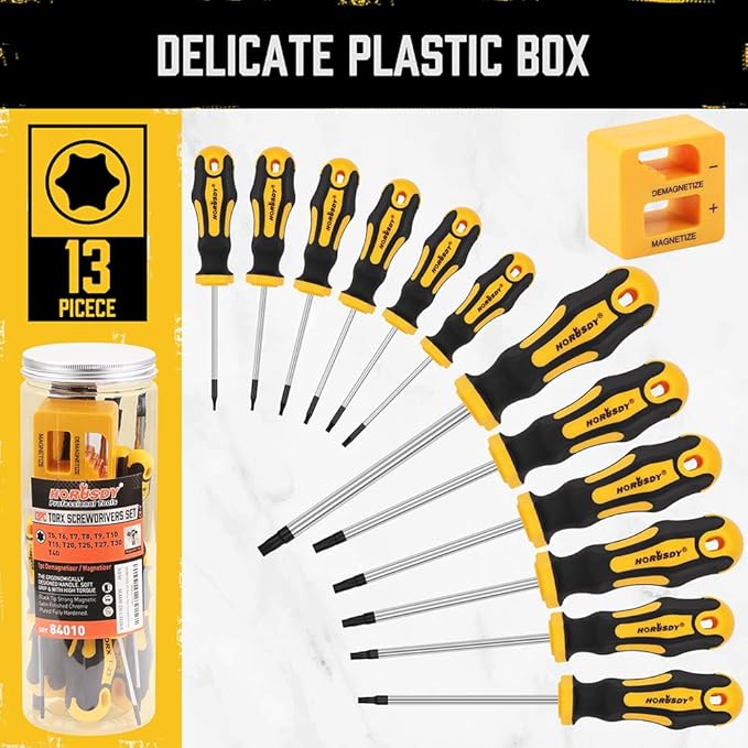 HORUSDY 13-Piece Magnetic Torx Screwdrivers Set | T5 - T40 Magnetic Torx Screw drivers Set | Star Screwdriver Set
