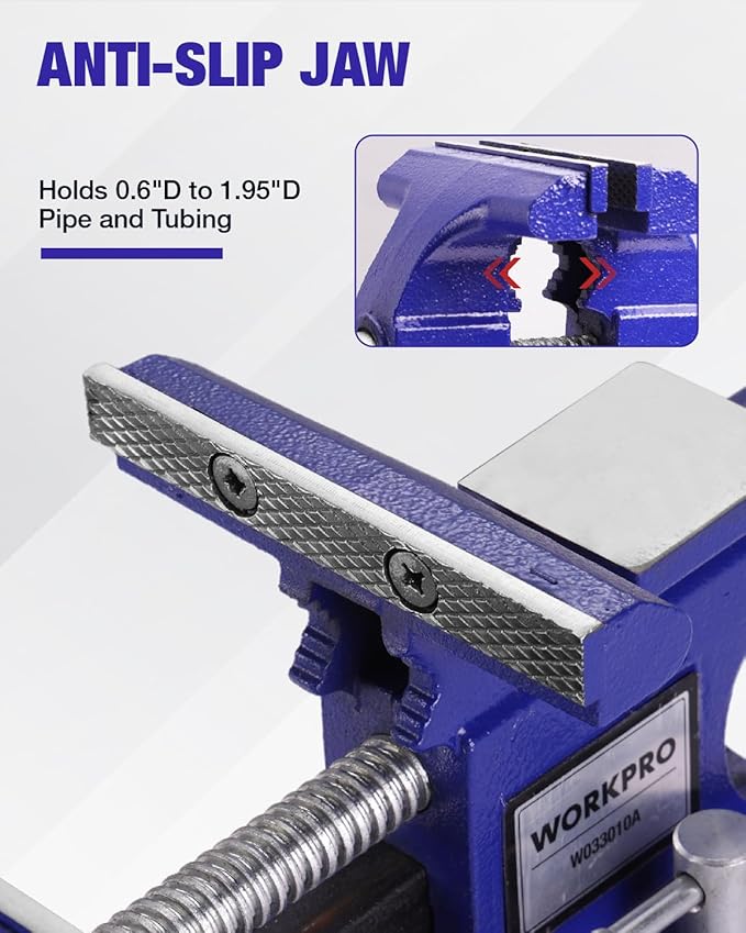 WORKPRO Bench Vise, 4-1/2" Vice for Workbench, Utility Combination Pipe Home Vise, Swivel Base Bench for Woodworking