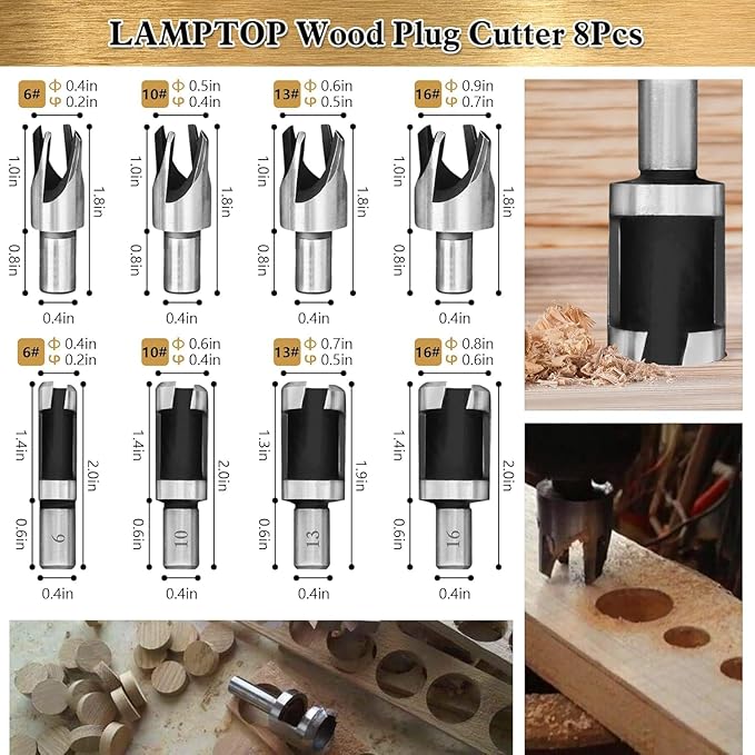 LAMPTOP 26-Pack Woodworking Tools and Accessories Including Countersink Drill Bits, 3-Pointed Countersink Drill Bit with L-Wrench, Wood Plug Cutter, Step Drill Bit, and Automatic Center Punch