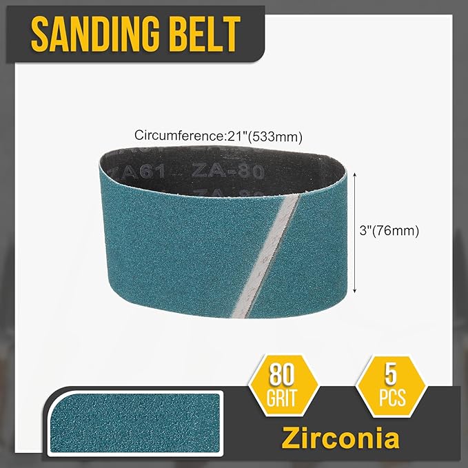 3 x 21 Inch Sanding Belt, 5 Pcs 80 Grit Zirconia Knife Sharpener Belts Work Sharpening for Belt Sander Knife Carving Tool Metal Working