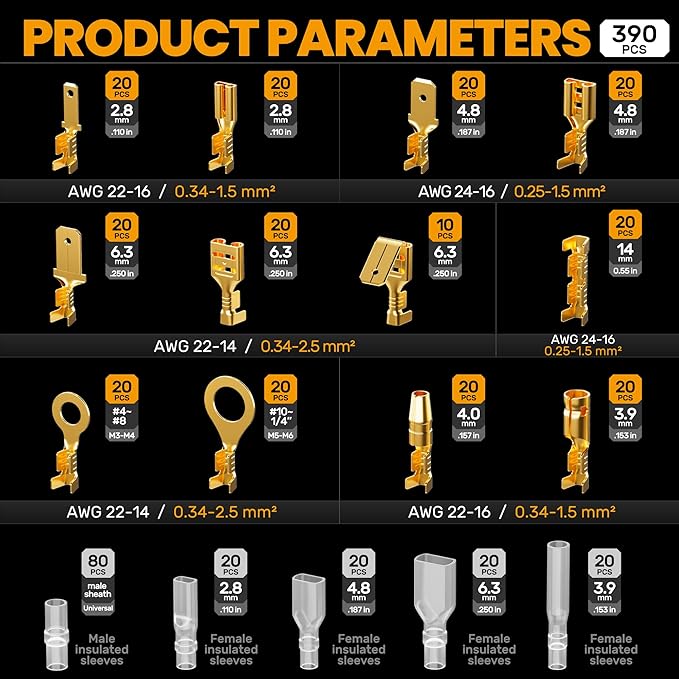 SOMELINE Open Terminal Connector Crimping Tool Kit, with 12 Sizes Wire Terminals, Male Female Disconnect Terminals, 24-14 AWG Crimper, Ratcheting Wire Crimper, Crimping Pliers, Wire Crimp Tool