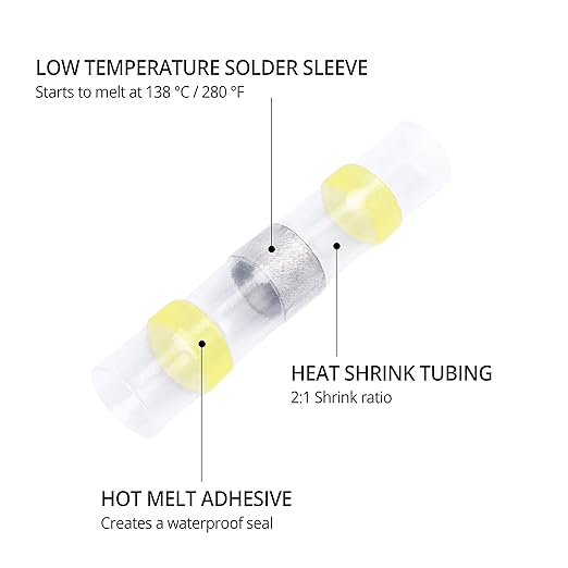 Wirefy 100 Pieces Electrical Heat Shrink Solder Lugs - Waterproof Electrical Terminals - Waterproof End to End Connection - Yellow 4-6mm²