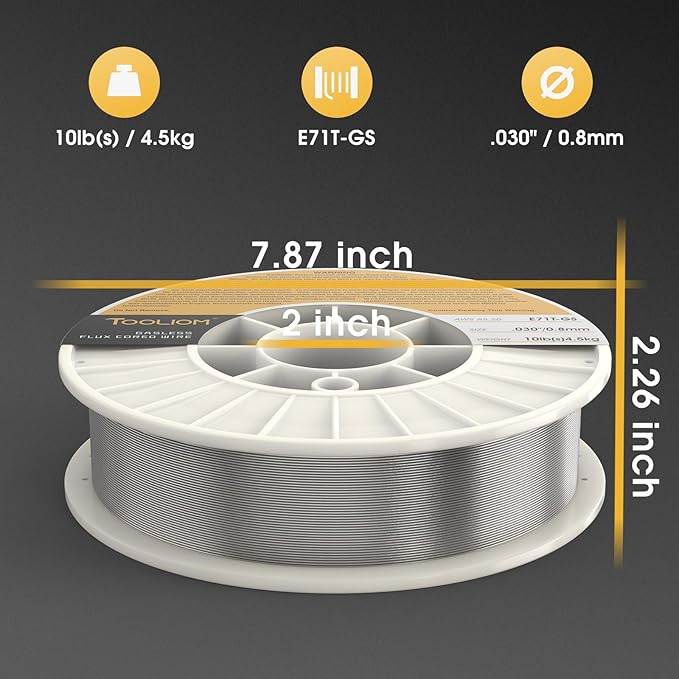 TOOLIOM E71T-GS .030" Diameter 10-Pound Spool Flux Core Self-shielded MIG Welding Wire for Carbon Steel 2 PCS