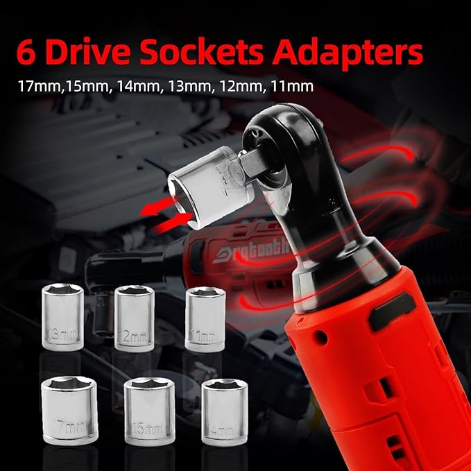 dogtooth Cordless Electric Ratchet Wrench Set, 35 Ft-lbs, 300 RPM, 16.8V Cordless Ratchet Wrench 3/8", fast Charger, 6 Sockets, 1-Pack 1500mAh Lithium-Ion Batteries, Variable Speed Trigger