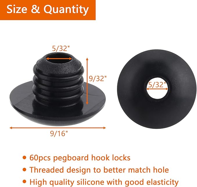 Pegboard Hook Locks, for Stopping Hooks from Falling Off, 60PCS, Black