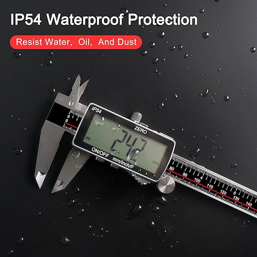 GODESON Digital Caliper,IP54 Caliper Measuring Tool-Stainless Steel & Large LCD Screen, Rechargeable Digital Micrometer display Inch/Metric/Fractions, 6 Inch Digital calipers-Absolute Scale & Auto-Off