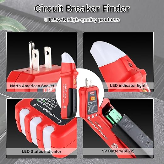 AC Circuit Breaker Finder, Electric Tester with Electrical Integrated GFCI Outlet Tester, Circuit Breaker Finder Tool Kit with Flashing LED Light