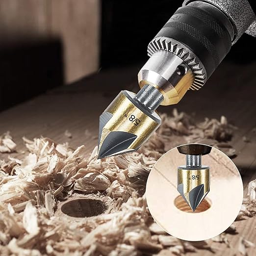Countersink Drill Bit Set, 5pc, 1/4" Hex Shank, 82 Degree Countersink Holes for Screws to Sit Flush or Under The Surface of Metal Wood Plastic, Sizes 1/4, 3/8, 1/2, 5/8, 3/4 Inches with Storage Case