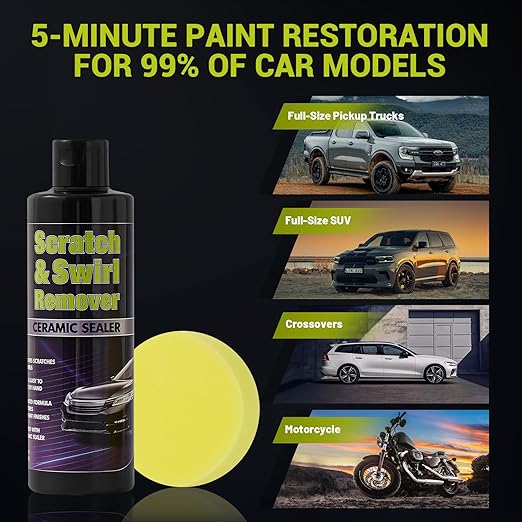 Upgraded Car Scratch Remover Kit, Scratch Remover for Vehicles ＆ Cars, Car Paint Scratch Repair, Polishing ＆ Rubbing Compound Paint Restorer with Applicator Pad, add Gloss ＆ Shine 8.4oz