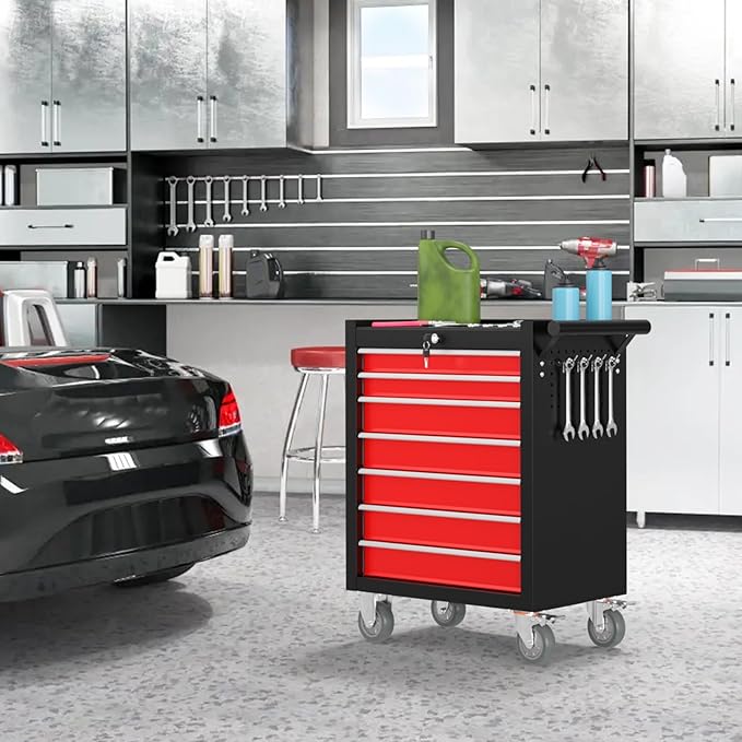7 Drawers Metal Rolling Tool Chest, Portable Storage Rolling Tool Box, Toolbox on Wheels for Warehouse, Garage, Repair Shop and Tool Room