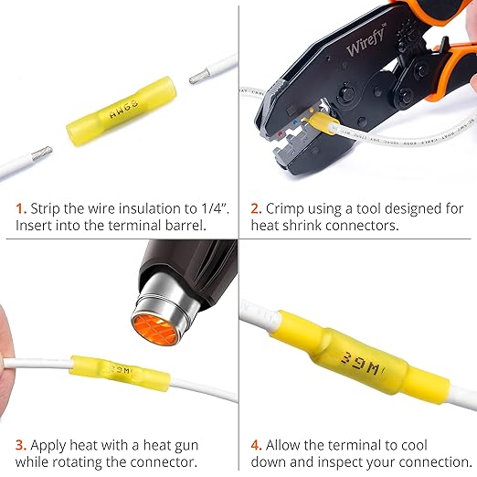 Wirefy 50 PCS Heat Shrink Butt Connectors Yellow 8 AWG - Larger Diameter Marine Grade Butt Connectors - Wire Butt Splice Connectors - Electrical Waterproof Heat Shrink Butts