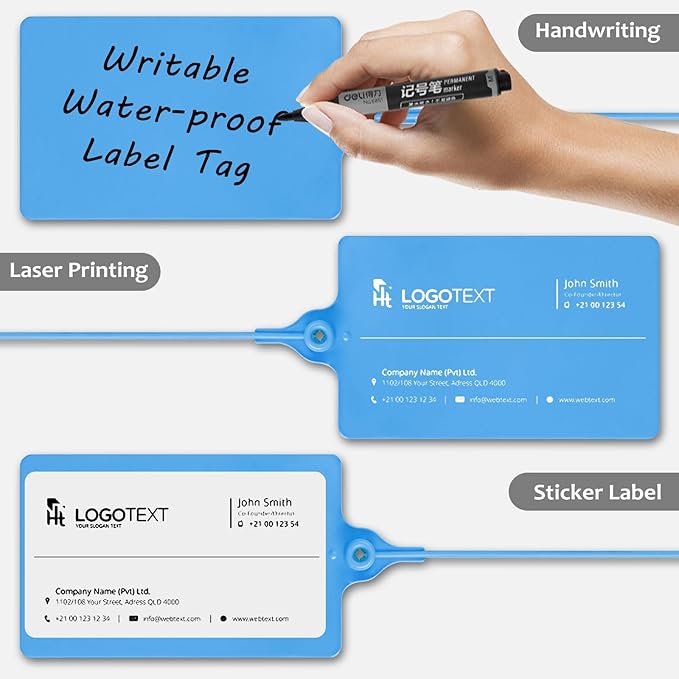 100 Plastic Tags Blank Waterproof Tags Shipping Tags for Labeling Writable Hang Tags Large Shipping Label Security Tamper Seals Storage Tags with One Marker Pen (Blue)