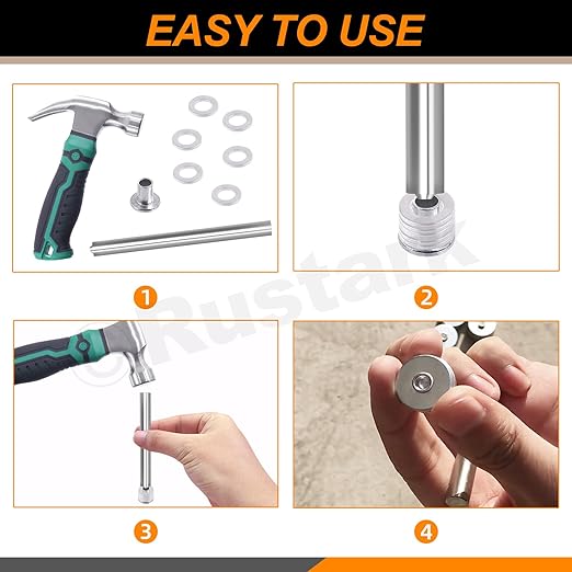 201Pcs 5 Sizes M5 Aluminum Flat Head Semi Tubular Rivets Assortment Kit with Punch, Partial Hole Tubular Rivets Round Flat Head Semi Tubular Rivet Silver Tone for Household Industry Repairing