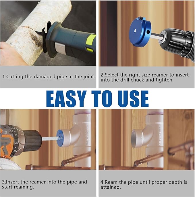 XJX PPR150 PVC Pipe Reamer, 1-1/2” Head Aluminum PVC Fitting Saver Fit Into Standard 1/2" Drill and 3/8" Hex Shaft