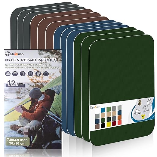 7.9x3.9 inch 12 PCS Nylon Repair Patch Nylon Repair Tape Self Adhesive Fabric Tapes Outdoor Camping Gear Fabric kit for Tent, Umbrella, Down Jackets, Sleeping Bag, Knapsack (Color Set A)
