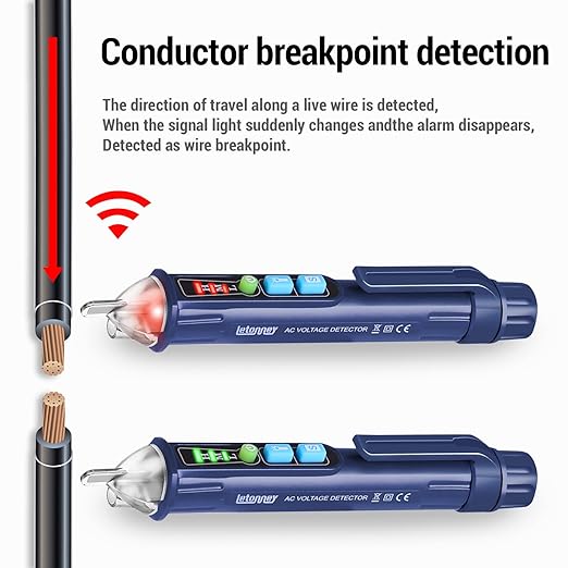 Voltage Tester, Non Contact AC Voltage Tester Pen, Wire Breakpoint Finder, Dual Range 12V-1000V/48V-1000V, Buzzer Flashing LED Alarm, Flashlight (Blue)