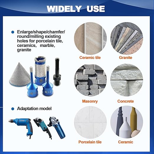 Tile Hole Saw Kit - BRSCHNITT Diamond Core Drill Bit Set 1/4",Drill Bit &1" Diamond Finger Milling Bit &2" Chamfer Bit for Porcelain Tile Ceramic Marble Granite & Adapter