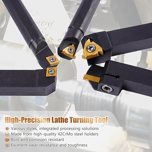 Indexable Lathe Turning Tool 21Pcs Kit 1/2" (12mm) Shank, Includes 7Pcs Metal Lathe Tool Holders and 14Pcs Carbide Inserts for Turning Boring Grooving Cutting Threading Carbide Turning Tool