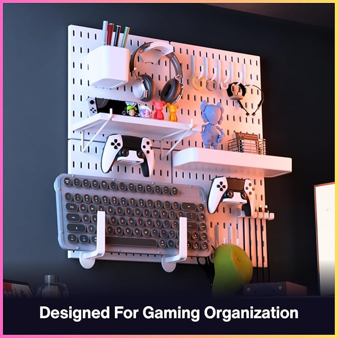 Keepo Pegboard Combination Kit, Modular Hanging Organizer with Pegboards, Accessories for Gaming Setup, Wall Game Controller Holder, Headset Stand (White, 22"22")