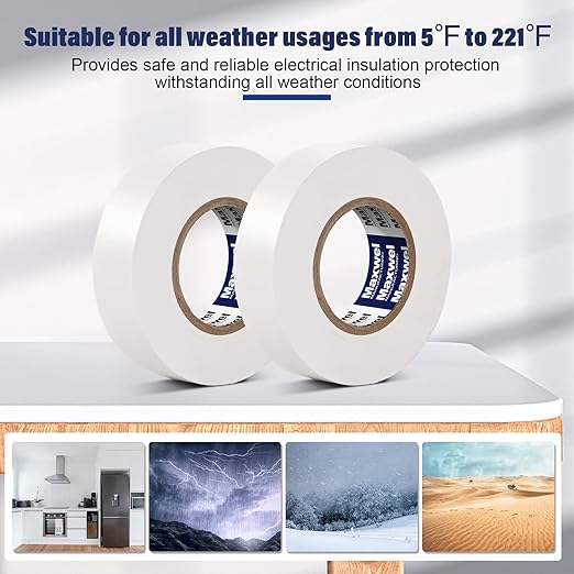 White Electrical Tape Vinyl - 3/4 Inch 65 Feet Professional Insulating PVC Electric Tape Flame Retardant Waterproof For All Weather Under 600V Home Outdoor Indoor Wire Insulation Use 2 Rolls Packed
