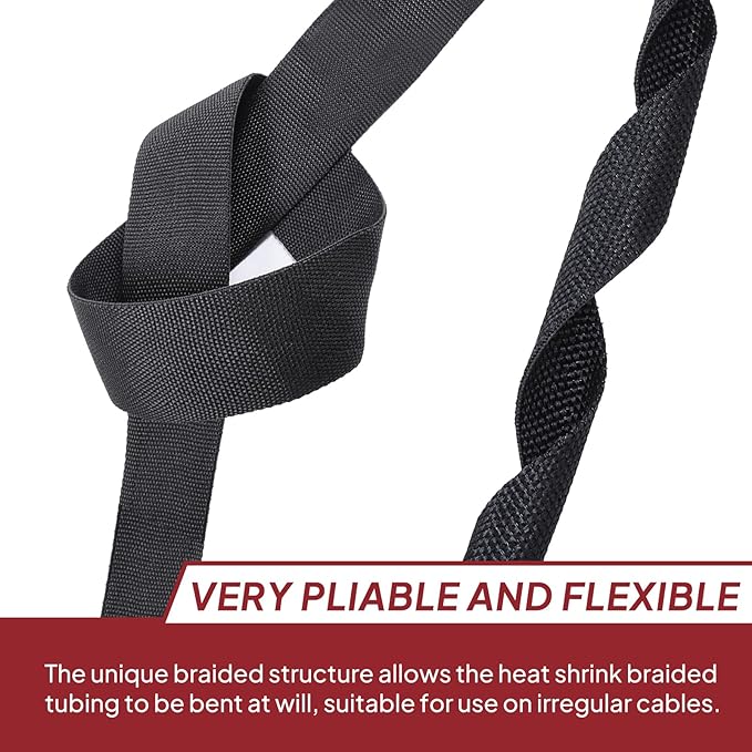 Heat Shrink Braided Sleeving Fabric Tubing 2 in 1 Wiring Harness Tubing Abrasion Resistant Cable Sleeve for Protection Wire/Sheath/Irregular Shape Hose (1-3/8"-13ft)