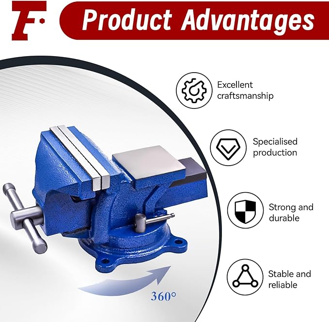 findmall 5" Bench Vise with Anvil 360° Swivel Locking Base Table Top Clamp Heavy Duty Vice Swivel Base Bench