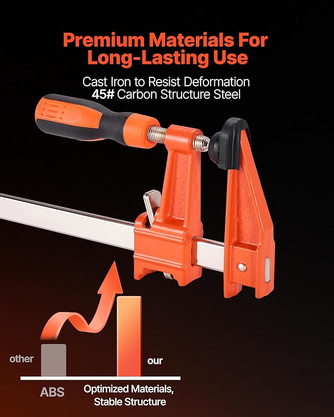 VEVOR Bar Clamps for Woodworking, 2-Pack 6 inch and 2-Pack 12 inch, Lockable F-Clamp with 600 lbs Load Limit, 2-1/2 inch Depth, Cast Iron and Carbon Steel, Wood Clamps for Woodworking Metal Working