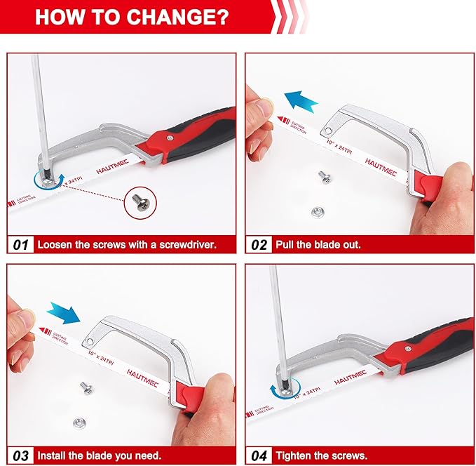 HAUTMEC Mini Hacksaw, Compact Hand Saw with 10" Bi-Metal HSS Blade, Lightweight Hack Saw for Metal Wood PVC, Especially Cuts In Tight Hard-Reach Spaces – HT0355