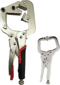 MacWork 10-Inch Welding Pipe Plier Clamp, Fast Release, C-Clamp Locking with Large V-Pads, with 5-Inch Mini C-Clamp Locking Plier