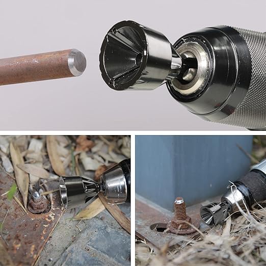 Tungsten Carbide Chamfering Drill Bit 1/2" to 1-3/8" Uniburr, Bolt Thread Repair Tool for Removing Burr, Quick Release Hex Shank Deburring Tool for Metal Rod, Tube, Screw, Dowel, Sheet