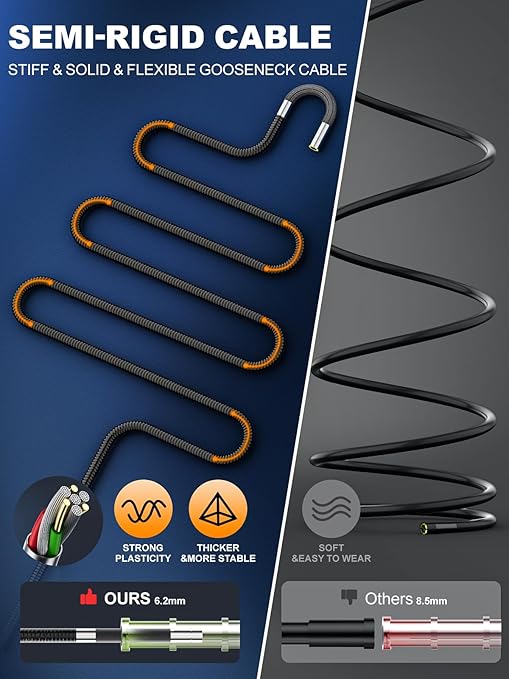 360°Articulating Borescope Camera - 5" HD 1080P Inspection Camera Screen with 6 Light, Endoscope with 6.2mm IP67 Waterproof Probe, 3X Zoom 4-Way Borescope with Flexible Cable