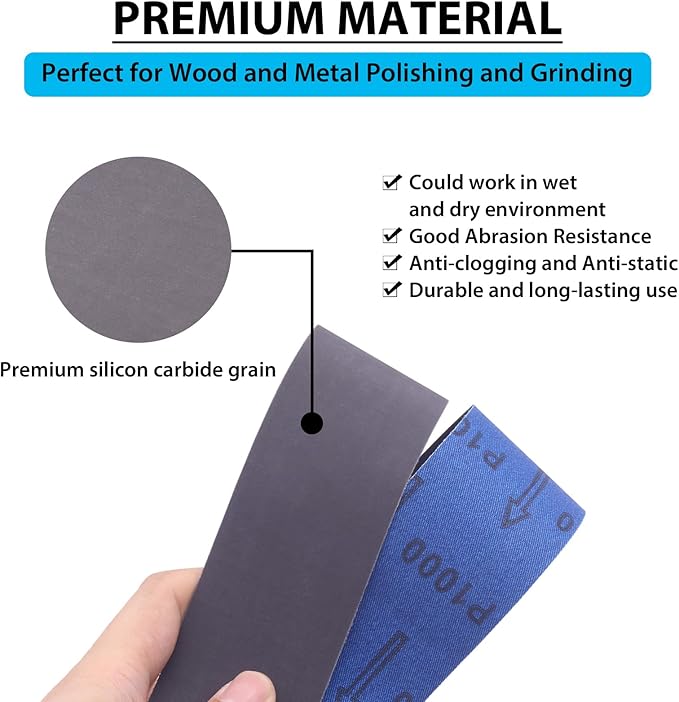 Donanim 2x48 Fine Sanding Belts, 6 Pack Belt Sander Knife Sharpening Belts 2 inch x 48 inch 600 800 1000 Grit Silicon Carbide Sanding Belts for Stone Glass Metal Grinding