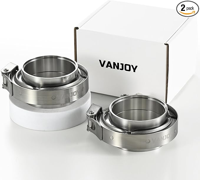 Quick Release Stainless Steel 2.5 V Band Clamp with Male Female V Band Flange for Exhaust, Turbocharger, Turbo or Downpipe, Sold In Pair (2.5''), Silver