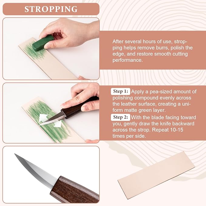 Wood Carving Tools Kit for Beginners, 4 Knives, 6 Chisels, Leather Strop, Wax, Sandpaper, Basswood & Safety Gloves - Complete Starter Set with Storage Bag, Whittling Tool Kit for DIY Woodworking