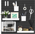VUSIGN Pegboard Combination Wall Organizer Kit, 4 Pieces Pegboards and 17 Accessories Modular Hanging, Wall Mount Display Peg Board Panel Kits for Bedroom, Home, Office, Bathroom, 22" x 22", Black