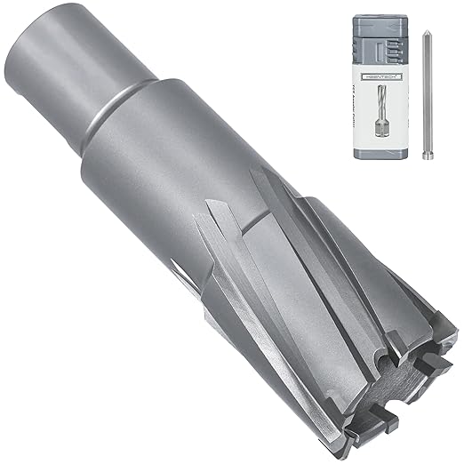 KEENTECH Carbide-Tipped Annular Cutter, 1-1/8" Diameter x 2" Depth, 3/4" Weldon Shank (2 Flat), High Speed Cutting TCT Mag Drill Bit with Pilot Pin for Harder Material, Stainless Steel, Cast Iron
