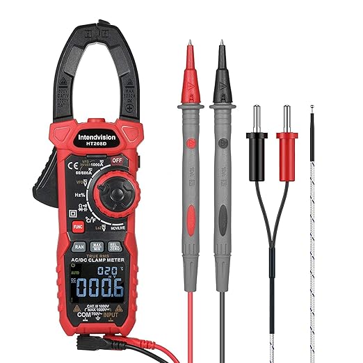 Intendvision Inrush Clamp Meter 1000A True RMS AC/DC Current Amp Meter, VFD, LOZ Mode, 6000 Counts, Measures Current Voltage Temperature Capacitance Resistance Diodes Continuity Duty-Cycle