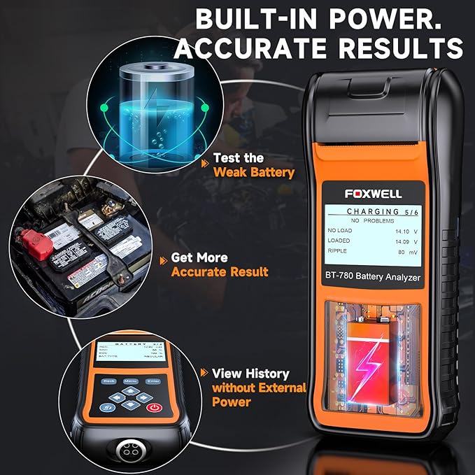 FOXWELL BT780 Car Battery Tester, 12V 24V Battery Load Analyzer with Printer 100-2000CCA Digital Automotive Cranking Charging System Checker for Car Motocycle Heavy Duty Truck Marine SUV Boat