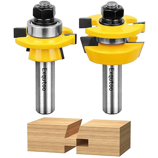 1/2-Inch Shank 2 Set Bevel Shaker Rail and Stile Router Bits, Rail and Stile Router Bit Set for Cabinet Door Rail, Stile and More (3/8-Inch Cutting Depth, 7/8-Inch High)