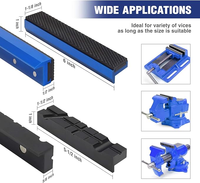 WORKPRO 2-Pair Vise Jaw Pads 6 inch & 5.5 inch, Magnetic Vice Jaw Covers Protectors, 5-1/2 inch Multi-Groove Jaw Pads and 6 inch Aluminum Pads Set