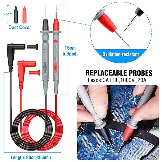 Electrical Multimeter Test Leads Set with Alligator Clips Crocodile Alligator Clips Electrical Test Hook Test Probes Lead Professional Kit for Electric Circuit Connection, DIY School Experiments