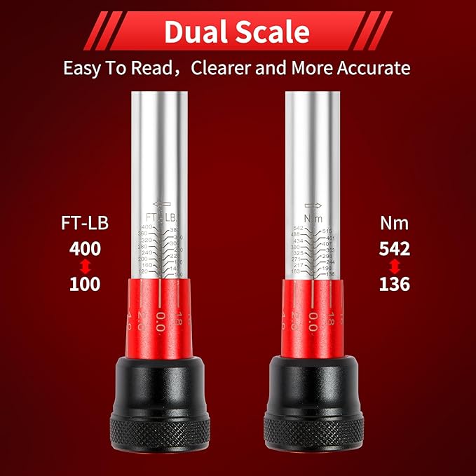 3/4-Inch Torque Wrench, Dual-Direction Adjustable 60 tooth 100-400ft.lb/136-542Nm, Professional Torque Wrench, for Maintenance Tool and Product Assembly